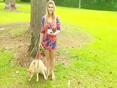 girl drink every drops of Dog pee for health benefits..