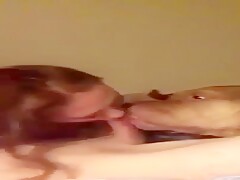 Girl and dog lick cock